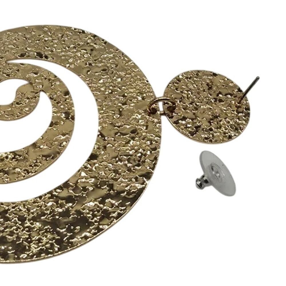 NWT PrettyLittleThing Gold Textured Swirl Disk Statement Earrings Drop Dangle - Picture 11 of 16